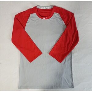 Nike Pro MLB Official Long Sleeve Baseball Training Jersey Grey Red Men Medium M